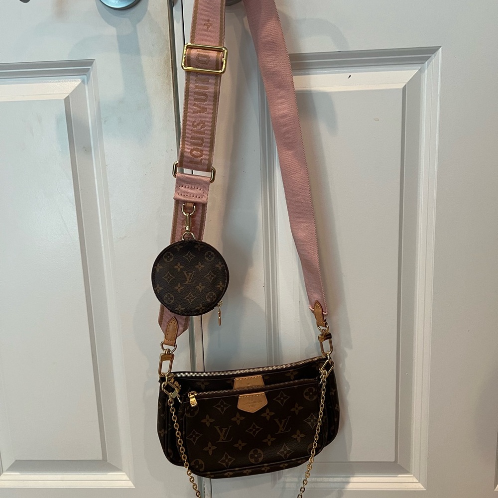 Louis Vuitton Monogram Brown and Pink Crossbody Bag (Multi Pochette Accessoires)